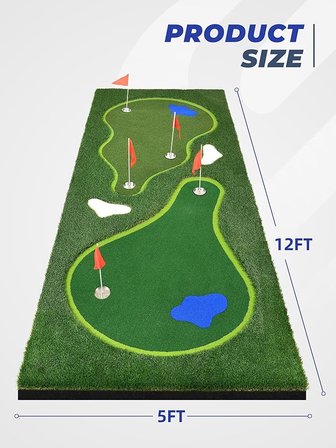 Golf Putting Green, Professional Grade Large Golfing Putting Mats with Sand Pit and Water Hazard for Indoor Outdoor
