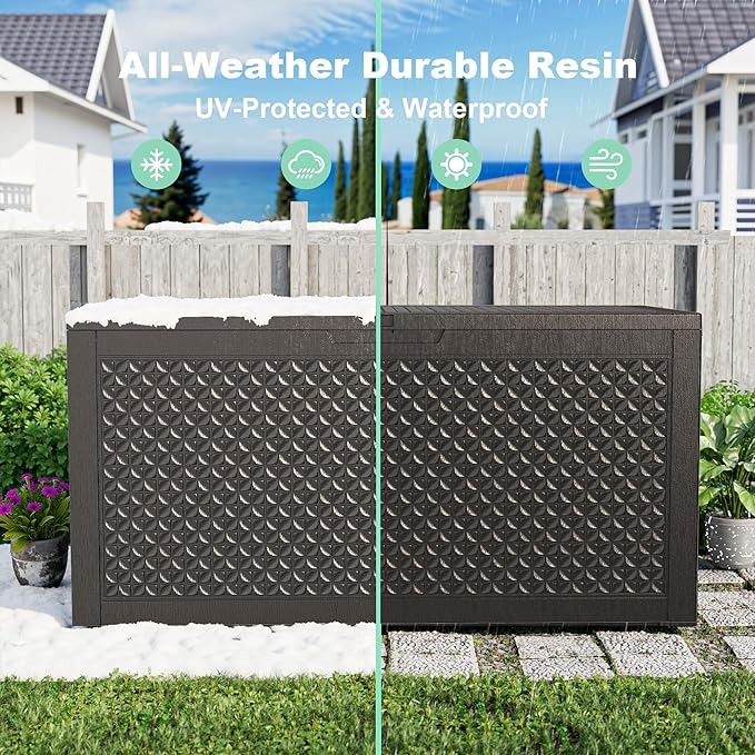 PatioZen 110 Gallon Resin Deck Box, Lockable Patio Outdoor Storage Box - Image 7