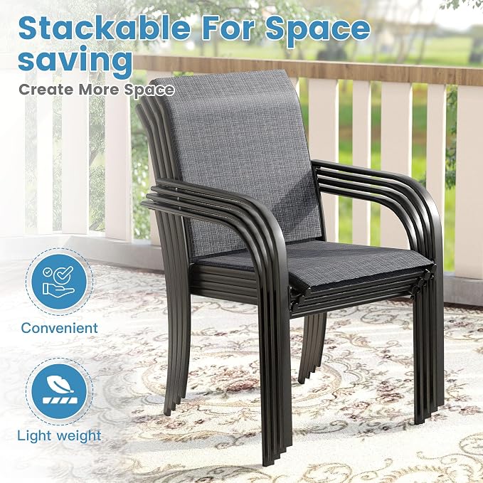DIFY Patio Dining Chairs Set of 4, Stackable Outdoor Metal Chairs - Image 5