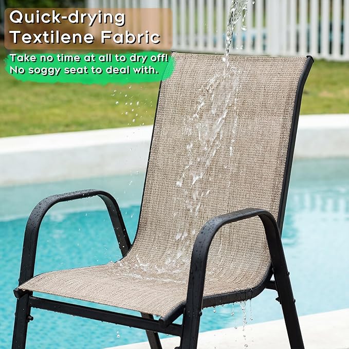 Outdoor Patio Chairs Set of 4 Stackable Dining Chairs All-Weather Textilene - Image 4