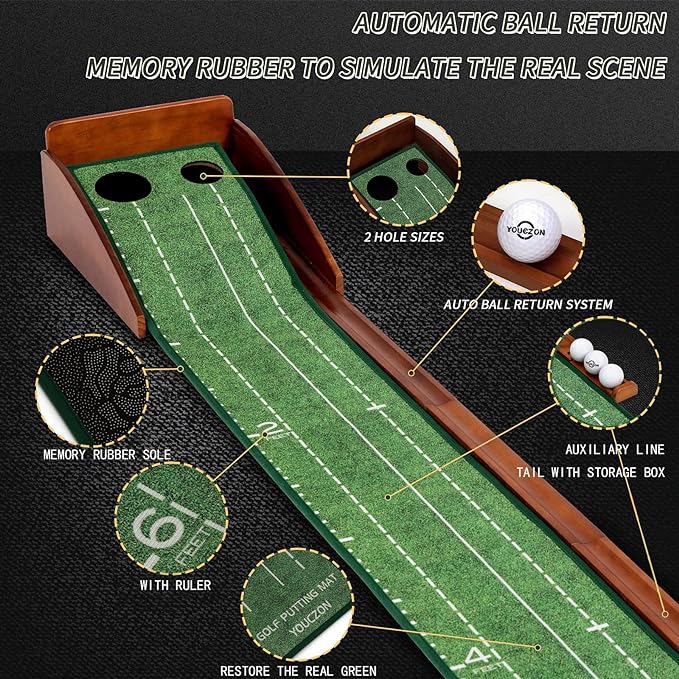 Putting Green Indoor,Golf Putting Mat with Auto Ball Return,Premium Crystal Velvet Surface, Practice Putting mat, Perfect Training Aid & Gift for Golf Lovers Christmas