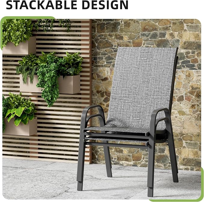 Patio Chairs Set of 2, Outdoor Stackable Dining Chairs - Image 4