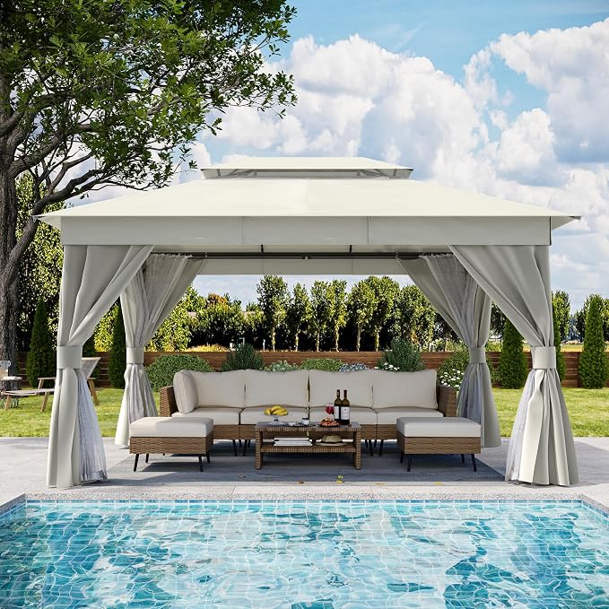 10'x12' Outdoor Gazebo, Metal Frame Heavy Duty Patio Canopy Tent Shelter - Image 8
