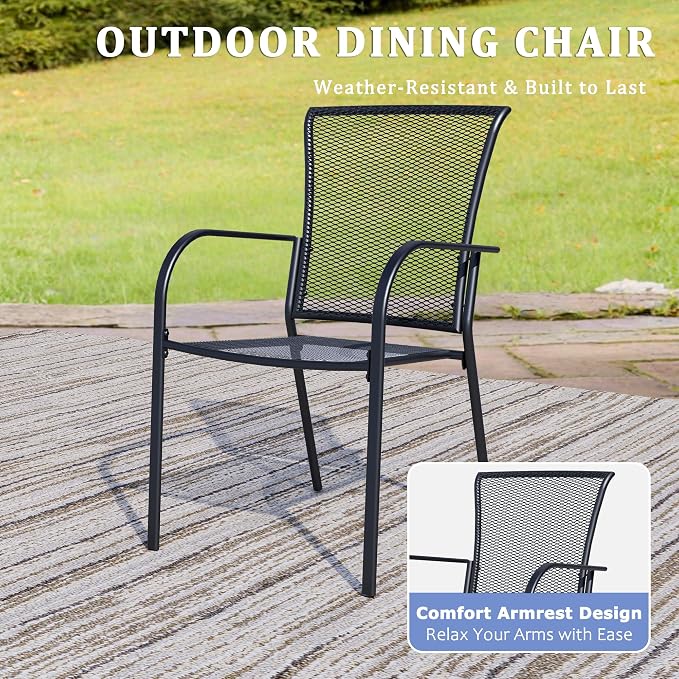 Outdoor Metal Patio Chairs Set of 4, Stackable Iron Mesh Dining Chairs - Image 4