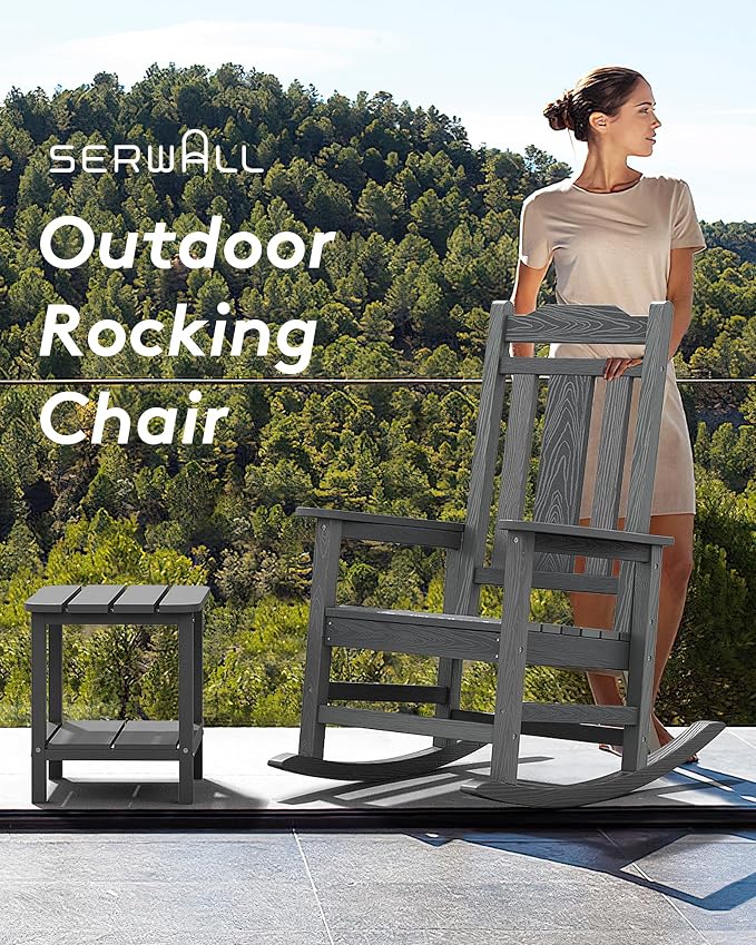 SERWALL Oversized Outdoor Rocking Chairs Set of 4, Patio Rocker Unique Gray | - Image 4