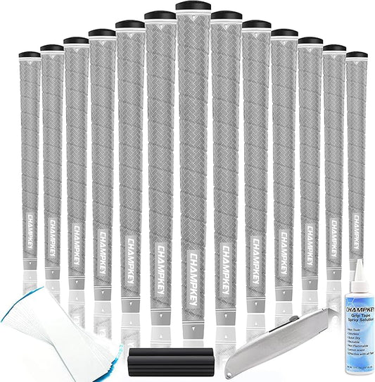 CHAMPKEY X-WEAVE Rubber Golf Grips 13 Pack with Full Repair Kits - Medium Lower Hand Golf Club Grips - Enhanced Grip and Traction Golf Grips for Men and Women