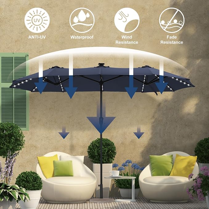 13 ft Patio Umbrella with 120 LED Solar Lights Outdoor Umbrella, 8 Colors - Image 5