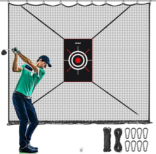 Golf Netting 7Ft,10Ft,15Ft,20Ft Golf Practice Net for Garage, Sport Practice Barrier Net, Heavy Duty Nylon Sport Netting Golf Hitting Net for Baseball, Hockey, Soccer, Tennis DIY Ball Net for Backyard