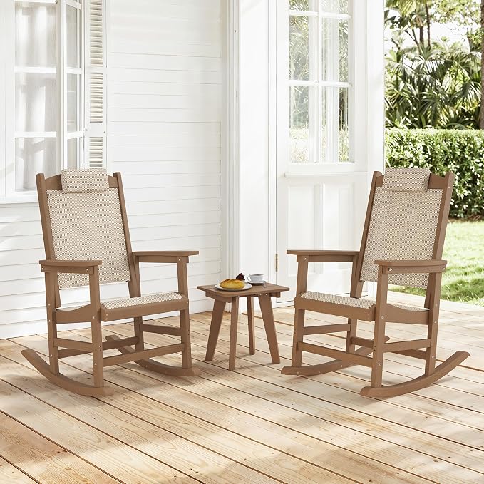 3-Piece Outdoor Rocking Chair Set, HDPE Patio Rocking Chair by HOMENJOY