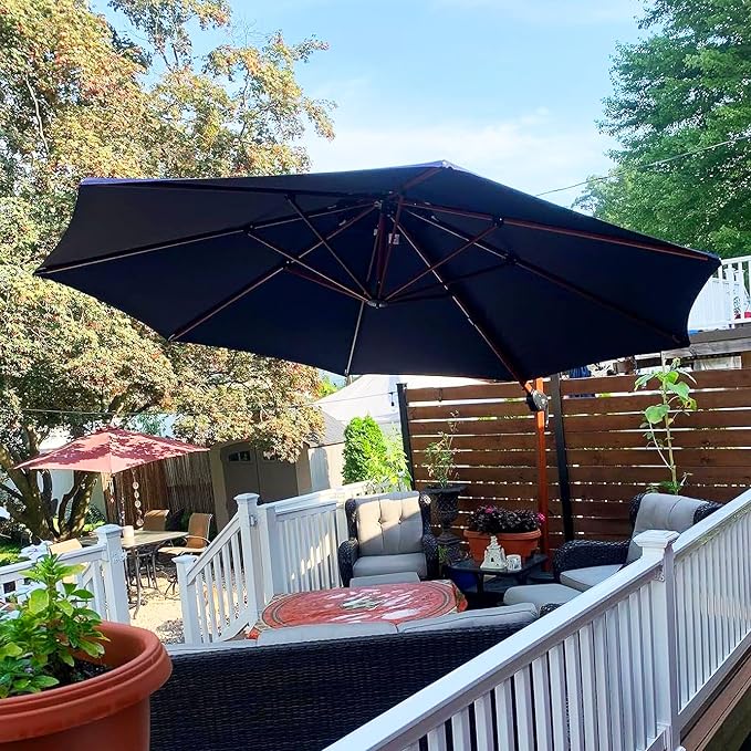 PURPLE LEAF Cantilever Outdoor Umbrella 12ft Wood-Grain Finish, Long-lasting - Image 2