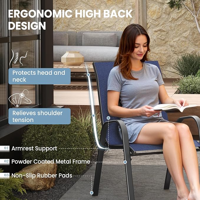 Patio Dining Chairs Set of 4, Outdoor Stackable Chairs, Pool Deck - Image 4