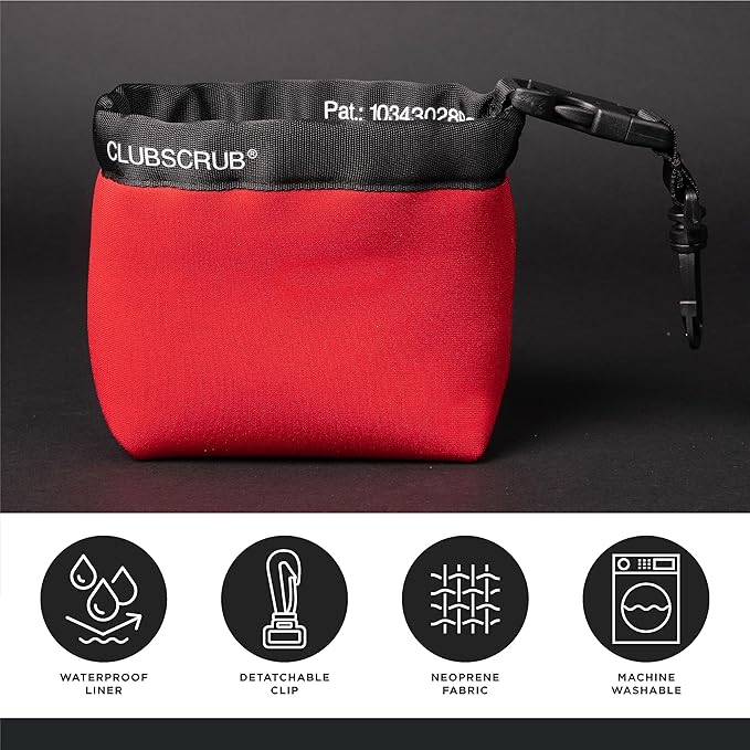 Club Scrub Golf Club and Golf Ball Cleaning Bag, Waterproof Clean Face Technology Liner, Detachable Clip, Machine Washable, Cleans Club Grooves, Dry Exterior (Neoprene or Microfiber Option Available)
