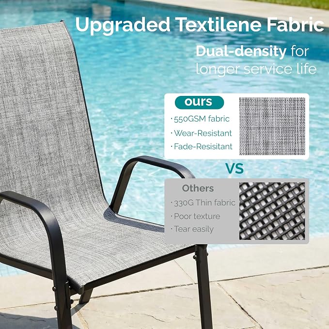 MAMIZO Patio Dining Chairs, Stackable Textilene Chair Set of 8, - Image 3