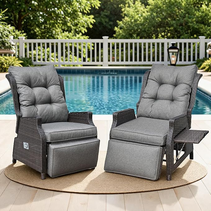 2 Pieces Outdoor Wicker Recliner by COMLAXFIELD