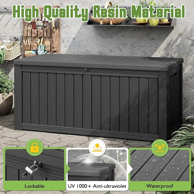 Outdoor Storage Box, 150 Gallon Large Outdoor Resin Deck Box, Storage - Image 4