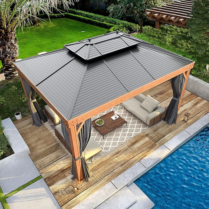 10'x13' Hardtop Gazebo, Galvanized Steel Double Roof - Image 8