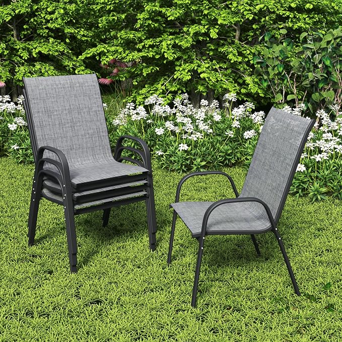 Patio Dining Chairs Set of 4, Outdoor Stackable Furniture Set | All Weather by PIZZELLO