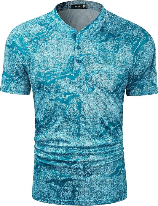 TAPULCO Mens Collarless Golf Shirts Short Sleeve Dry Fit Stretch Casual Breathable Lightweight Tshirts