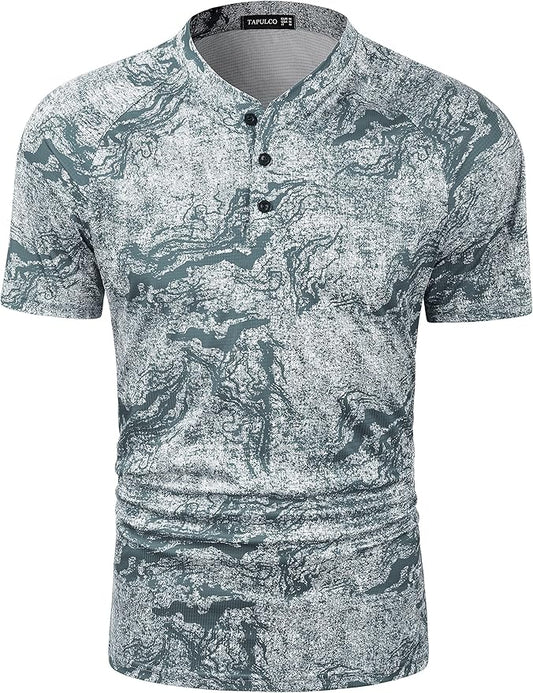 TAPULCO Mens Collarless Golf Shirts Short Sleeve Dry Fit Stretch Casual Breathable Lightweight Tshirts