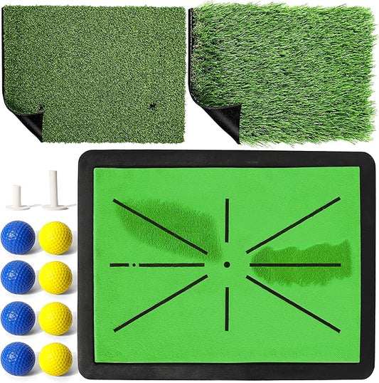 TOY Life 4-in-1 Golf Hitting Mats Practice Outdoor Indoor with Path Feedback, 4 Replaceable Golf Turf Swing Mat for Chipping Training Aid with Rough Fairway Impact Divot Mat Gifts for Men(18" x 13")