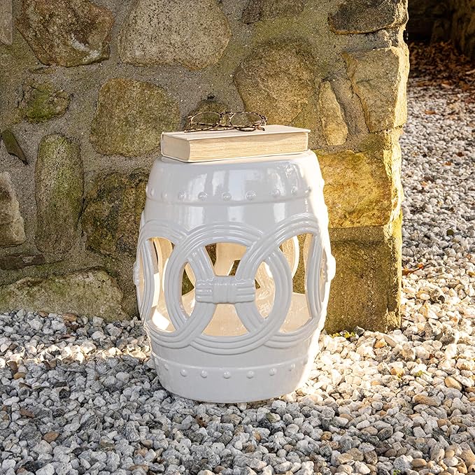 JONATHAN Y Lucky Coins 16" Ceramic Garden Stool Side Table, Drum Shape - Image 5