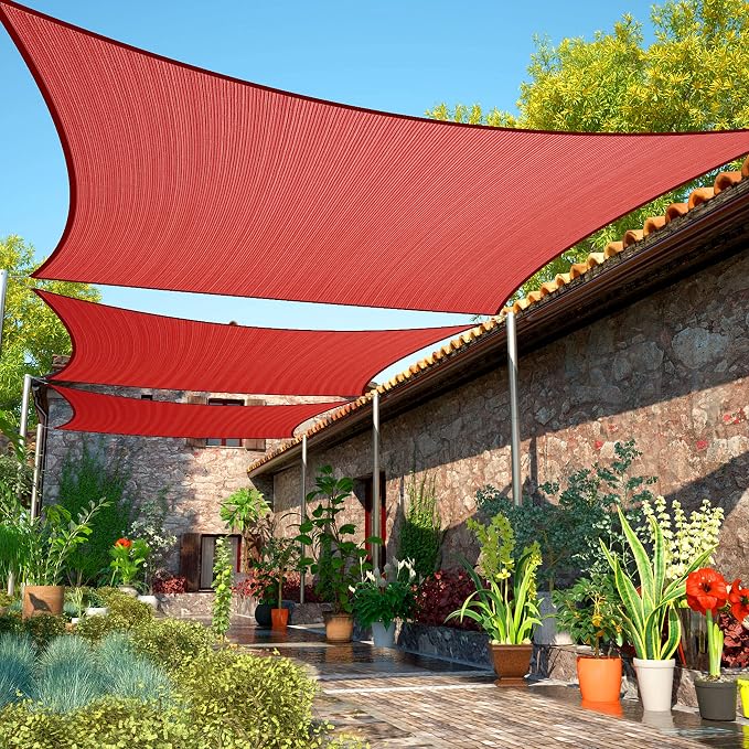 12' x 16' Red Sun Shade Sail UPF50 Rectangle smTAPR0816 Canopy Fabric Cloth by ShadeMart