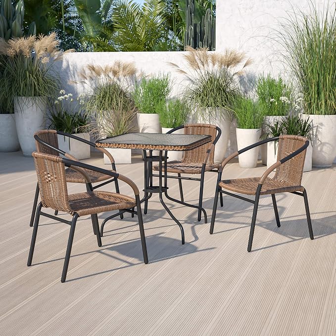 EMMA + OLIVER Brown PE Rattan Stackable Patio Dining Chair, Indoor/Outdoor Use by EMMAOLIVER